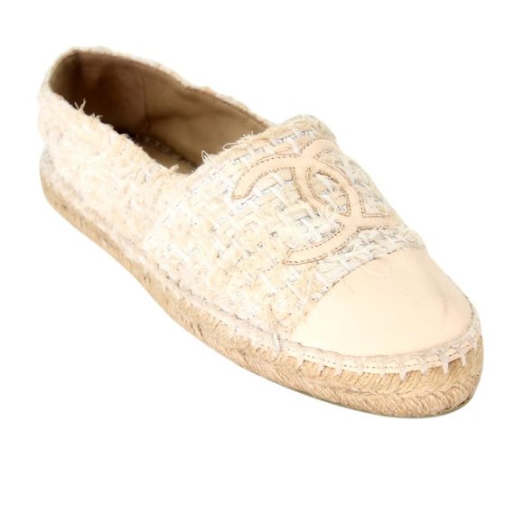 Chanel Espadrille 38 Tweed Patent Leather Cap Toe Flats CC-S0207P-C041 - Picture 6 of 10